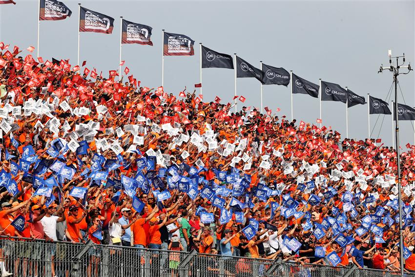 Grandstand fans making Dutch flag