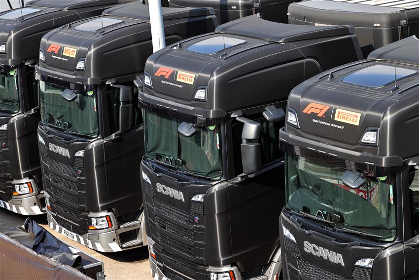 F1 lorries lined up