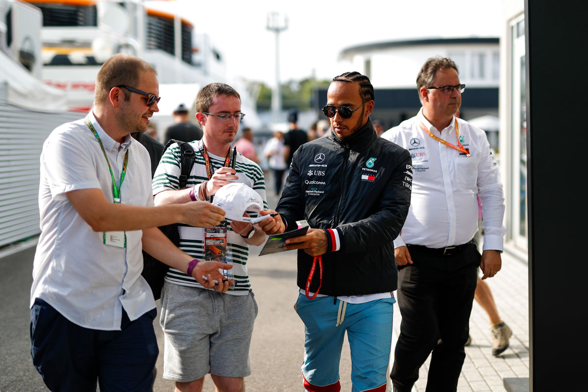 Lewis Hamilton with f1 fans