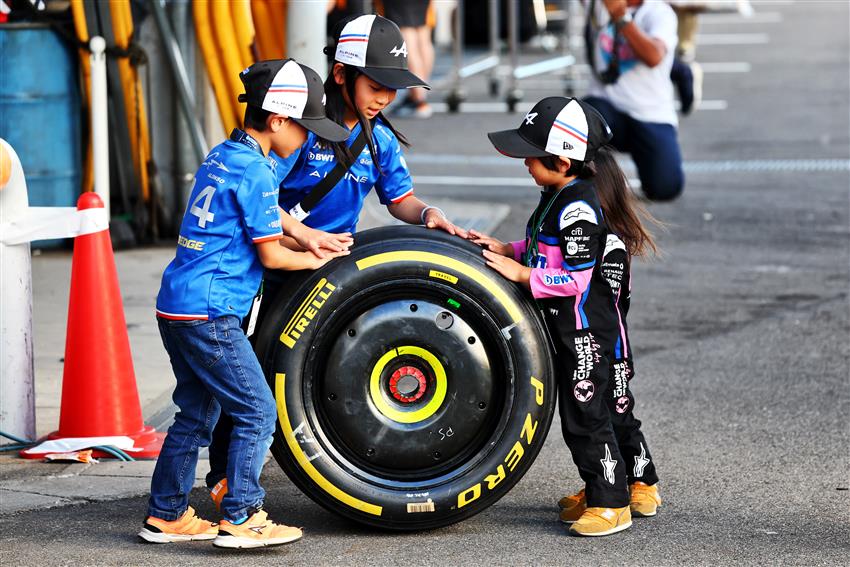 Kids with F1 tyres